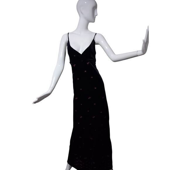 Y2K Vintage Velvet Women size XL Floral  Embroidered Whimsigoth Fairy Maxi Dress - Picture 6 of 12